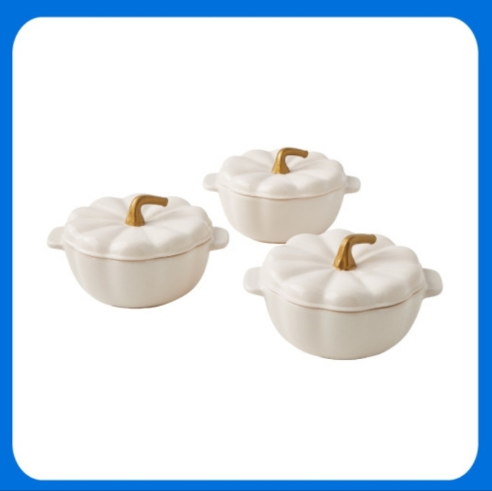 💕 New Pioneer Woman Linen Mini Pumpkin Cocottes 3-Piece Set